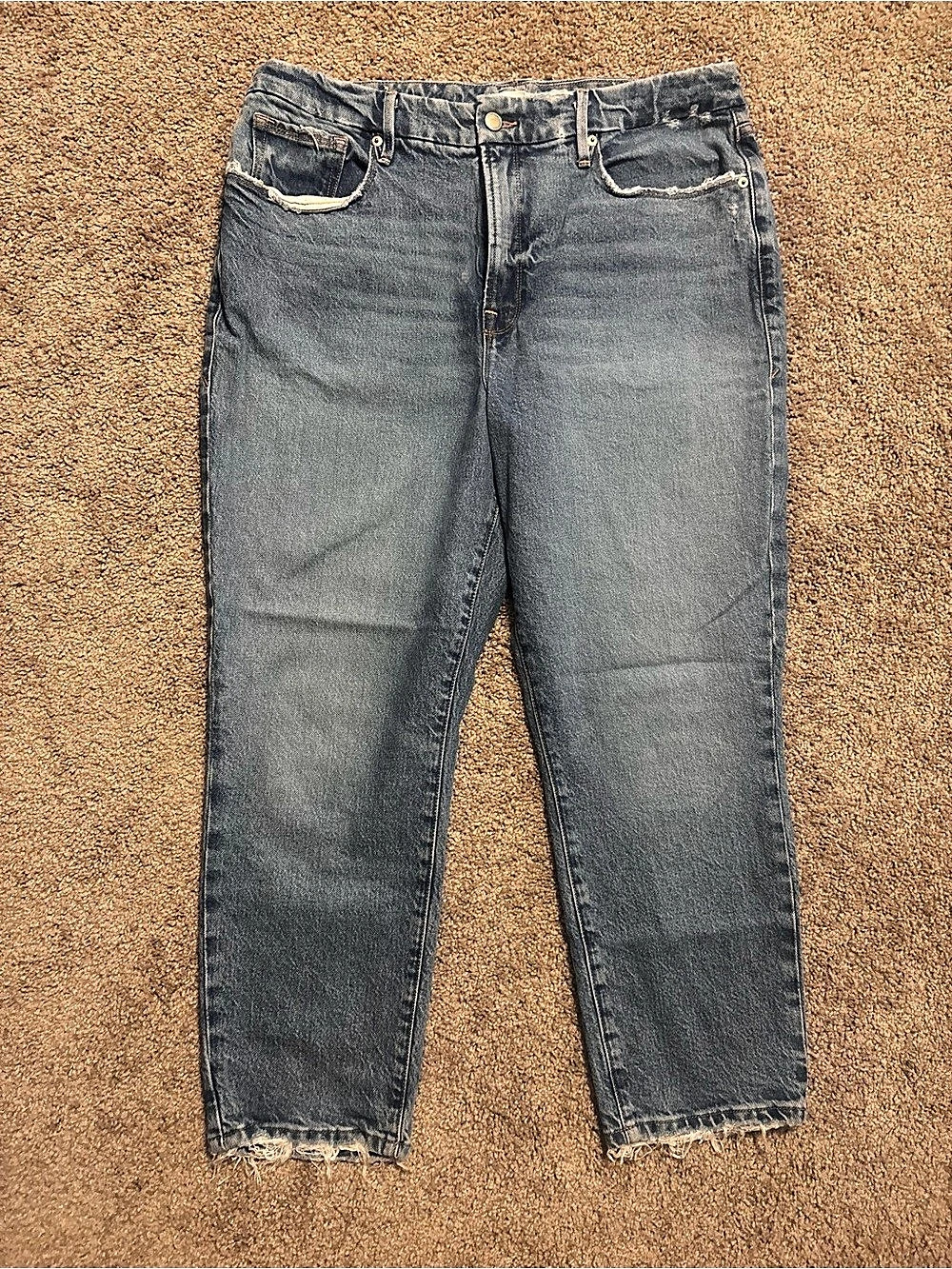 Good American Straight Leg Distressed Jeans in Blue Waist 14